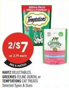 Shoppers Drug Mart Hartz delectables, greenies feline dental or temptations cat treats offer