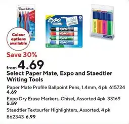 Staples Select Paper Mate, Expo and Staedtler Writing Tools offer
