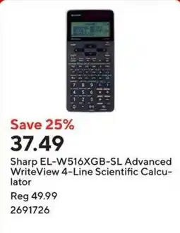 Staples Sharp EL-W516XGB-SL Advanced WriteView 4-Line Scientific Calculator offer