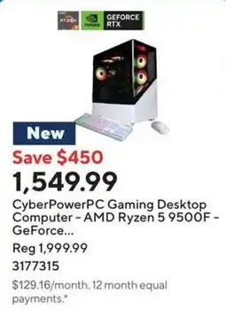 Staples CyberPowerPC Gaming Desktop Computer - AMD Ryzen 5 9500F - GeForce offer