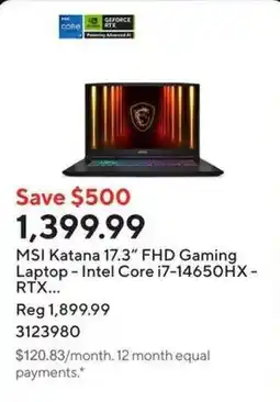 Staples msi katana 17.3" fhd gaming laptop offer