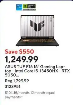 Staples asus tuf f16 16" gaming laptop - intel core i5-13450hx - rtx 5050... offer