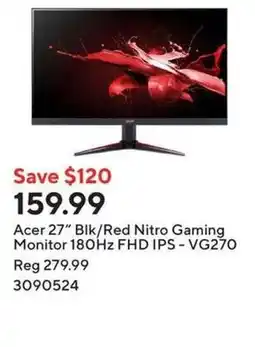 Staples Acer 27" Blk/Red Nitro Gaming Monitor 180Hz FHD IPS - VG270 offer