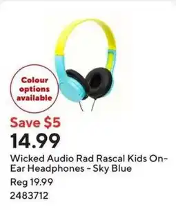 Staples Wicked Audio Rad Rascal Kids On-Ear Headphones - Sky Blue offer