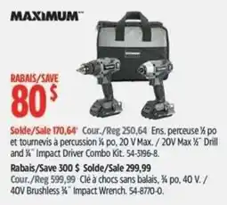 Canadian Tire Maximum 20 V Max 1/4" Drill and 1/4" Impact Driver Combo Kit offer