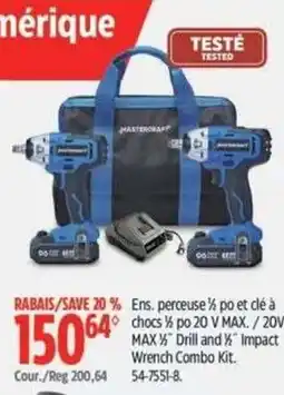 Canadian Tire Mastercraft 1/2" drill and 1/2" impact wrench combo kit offer