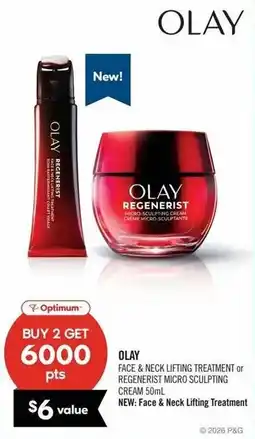 Shoppers Drug Mart Olay face & neck lifting treatment or regenerist micro sculpting cream offer