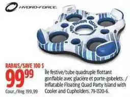 Canadian Tire Hydro-force inflatable floating quad party island with cooler and cupholders offer