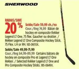 Canadian Tire Sherwood Rekker Legend LT One Composite Hockey Stick offer