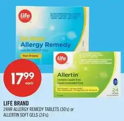 Shoppers Drug Mart Life brand 24hr allergy remedy tablets or allertin soft gels offer