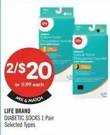 Shoppers Drug Mart Life Brand Diabetic Socks 1 Pair offer