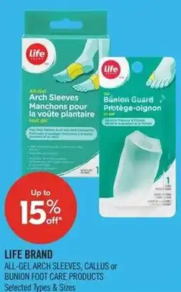 Shoppers Drug Mart Life Brand All-Gel Arch Sleeves, Callus or Bunion Foot Care Products offer