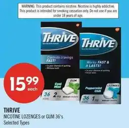 Shoppers Drug Mart Thrive nicotine lozenges or gum 36's offer
