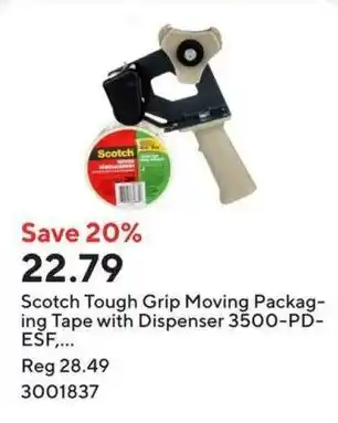 Staples Scotch tough grip moving packaging tape with dispenser 3500-pd-esf offer
