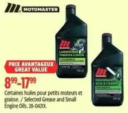 Canadian Tire Motomaster selected grease and small engine oils offer