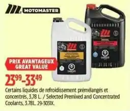 Canadian Tire Motomaster selected premixed and concentrated coolants offer