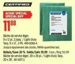 Canadian Tire Certified bâche de service léger offer