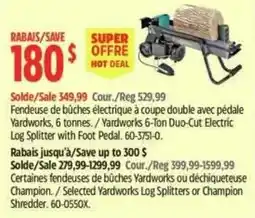 Canadian Tire Yardworks 6-ton duo-cut electric log splitter with foot pedal offer