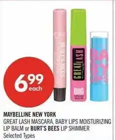 Shoppers Drug Mart Maybelline New York great lash mascara, baby lips moisturizing lip balm or Burt's Bees lip shimmer offer