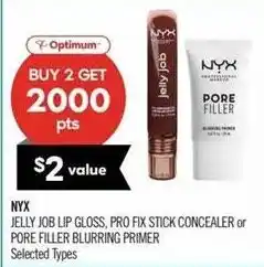 Shoppers Drug Mart Optimum NYX jelly job lip gloss pro fix stick concealer or pore filler blurring primer offer