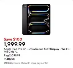 Staples Apple iPad Pro 13" - Ultra Retina XDR Display - Wi-Fi - M5 Chip offer