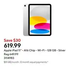 Staples Apple iPad 11" - A16 Chip - Wi-Fi - 128 GB - Silver offer