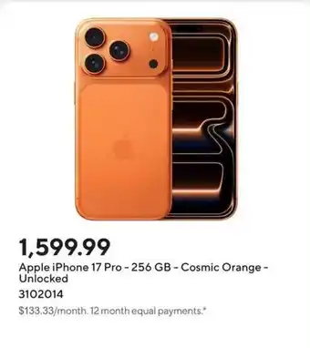 Staples Apple iPhone 17 Pro - 256 GB - Cosmic Orange - Unlocked offer