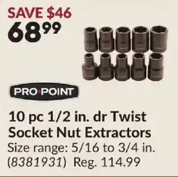 Princess Auto Pro Point 10 pc 1/2 in. dr Twist Socket Nut Extractors offer