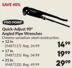 Princess Auto Pro Point quick-adjust 90° angled pipe wrenches offer