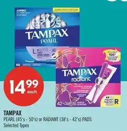Shoppers Drug Mart Tampax Pearl or Radiant Pads offer