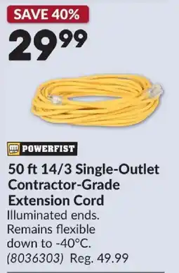 Princess Auto Powerfist 50 ft 14/3 Single-Outlet Contractor-Grade Extension Cord offer