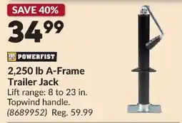 Princess Auto Powerfist 2,250 lb A-Frame Trailer Jack offer