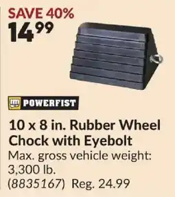 Princess Auto Powerfist 10 x 8 in. Rubber Wheel Chock with Eyebolt offer