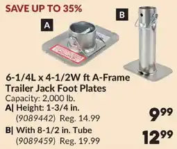 Princess Auto A-frame trailer jack foot plates offer