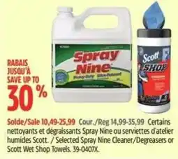 Canadian Tire Selected Spray Nine Cleaner/Degreasers or Scott Wet Shop Towels offer