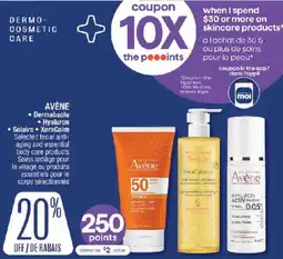 Jean Coutu Avène selected facial anti-aging and essential body care products offer