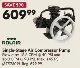 Princess Auto Rolair single-stage air compressor pump offer
