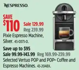 Canadian Tire Nespresso Pixie Espresso Machine Silver offer