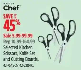 Master Chef selected kitchen scissors, knife set and cutting boards