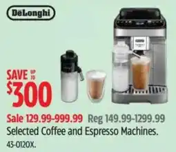 Canadian Tire DeLonghi selected coffee and espresso machines offer
