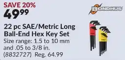 Princess Auto Bondhus 22 pc SAE/Metric Long Ball-End Hex Key Set offer