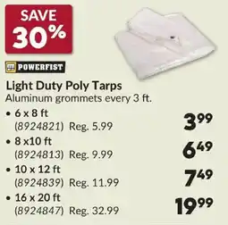 Princess Auto Powerfist light duty poly tarps offer