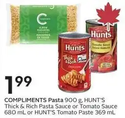 Sobeys Compliments pasta or hunt's thick & rich pasta sauce or tomato sauce offer