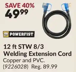 Princess Auto Powerfist 12 ft STW 8/3 Welding Extension Cord offer