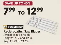 Princess Auto Powerfist reciprocating saw blades offer