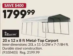 Princess Auto Red Mountain Valley 20 x 12 x 8 ft Metal-Top Carport offer