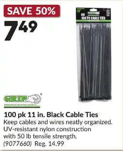 Princess Auto Grip 100 pk 11 in. Black Cable Ties offer