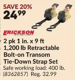 Princess Auto Erickson bolt-on transom tie-down strap set offer