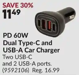 Princess Auto PD 60W Dual Type-C and USB-A Car Charger offer