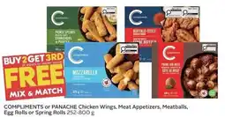 Sobeys Compliments chicken wings, meat appetizers, meatballs, egg rolls or spring rolls offer